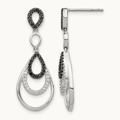 Black and White Diamond Post Earrings, 14K White Gold