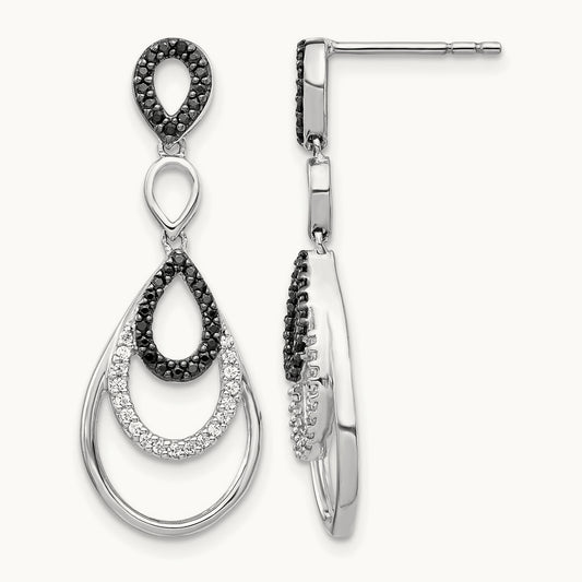 Black and White Diamond Post Earrings, 14K White Gold