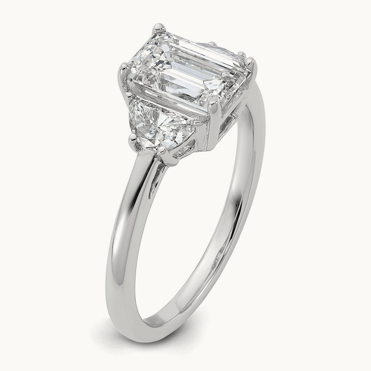 Semi-Mount Emerald & 1/2 Moon 3 Stone Engagement Ring, 0.25-1.00 ct tw Lab-Grown Diamond — 1/2 ct, 14K White Gold