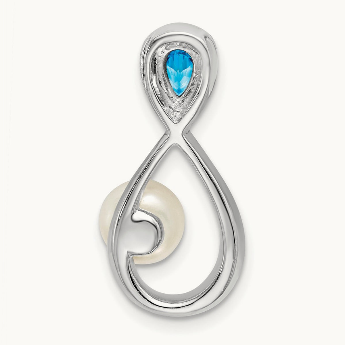 Blue Topaz/FWC Pearl/Diamond Infinity Chain Slide, 14K White Gold
