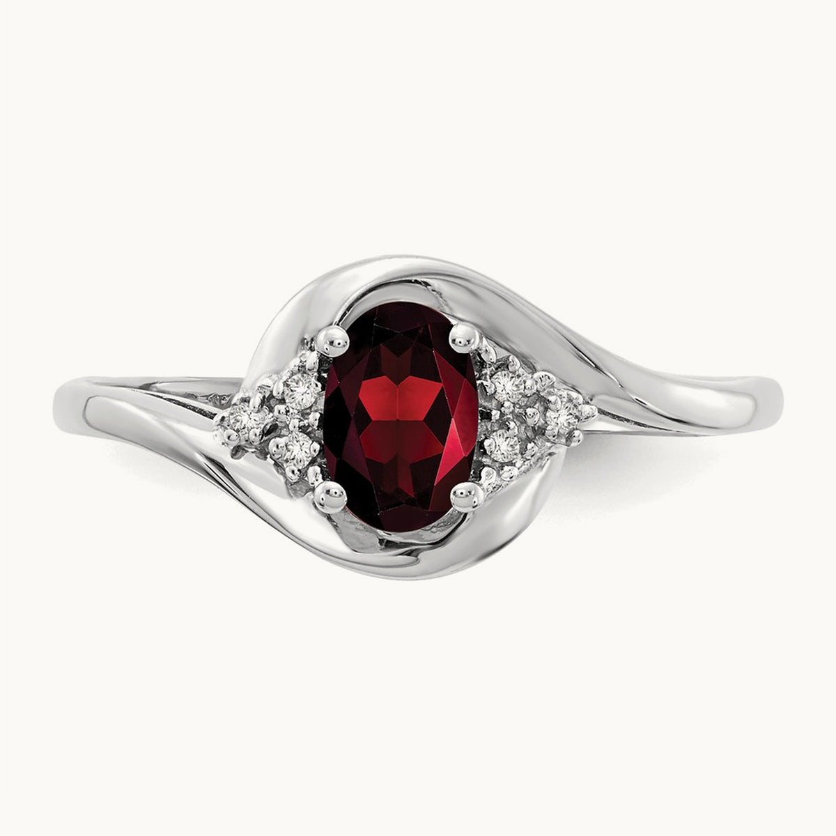 Garnet and Diamond Ring — 14K White Gold