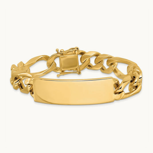 Hand-polished Figaro Link ID Bracelet, 14K