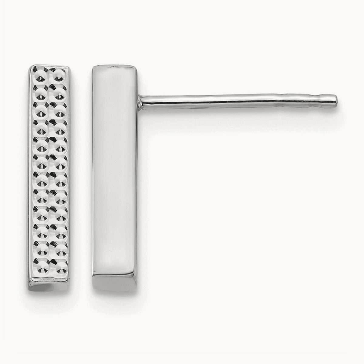 Textured Bar Post Earrings — 14K White Gold