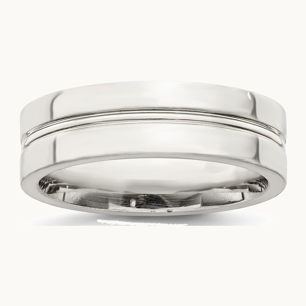 Sterling Silver 6mm Polished Flat Grooved Center Fancy Band