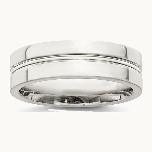 Sterling Silver 6mm Polished Flat Grooved Center Fancy Band