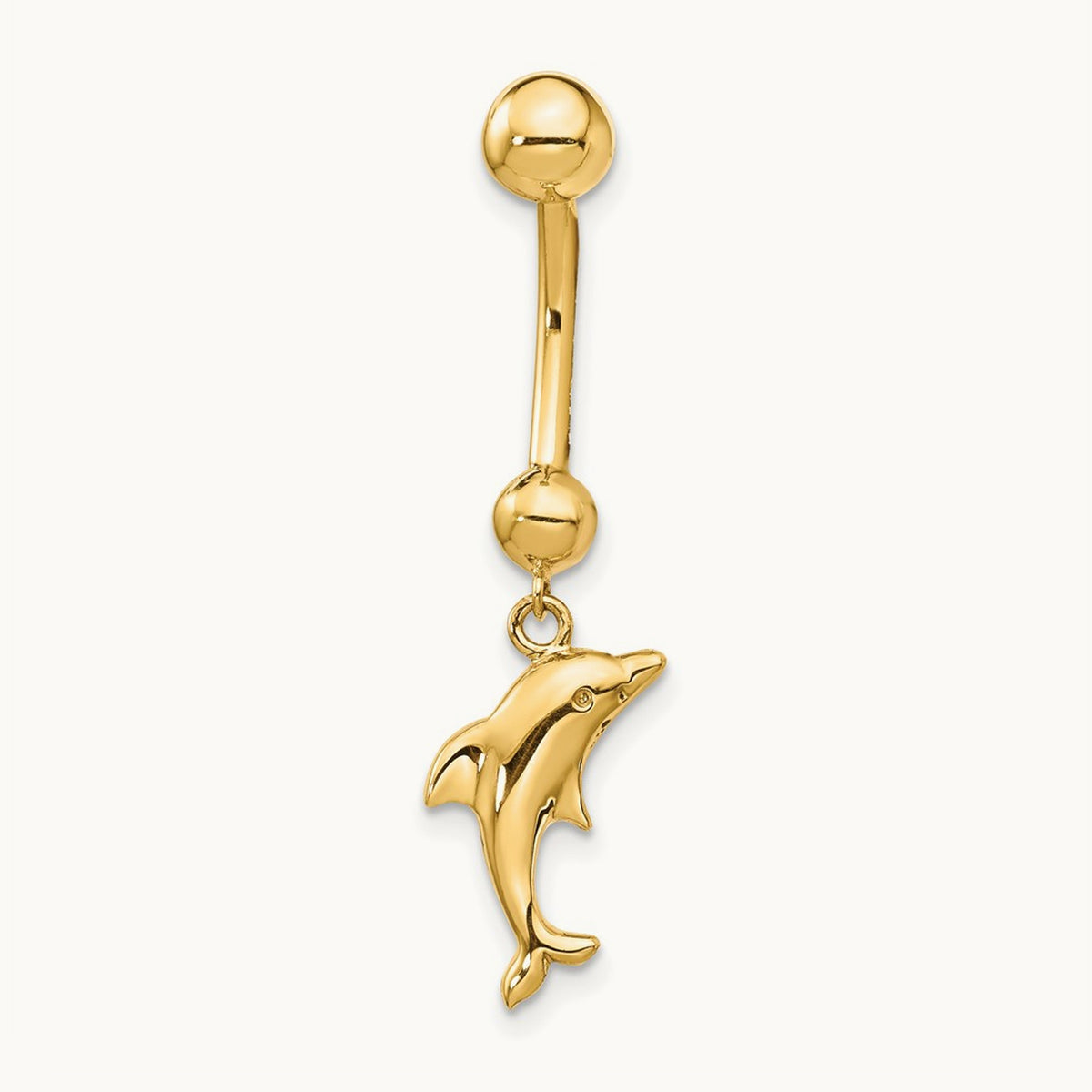 14 Gauge Dolphin Dangle Belly Ring, 14K