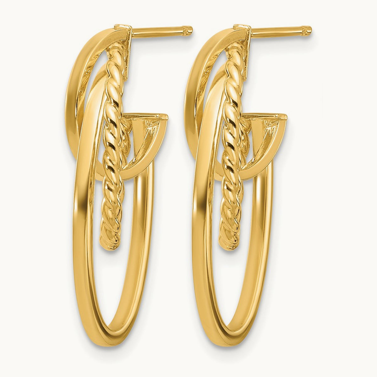 Polished and Twisted Oval J-Hoop Post Earrings, 14K — Leslie's