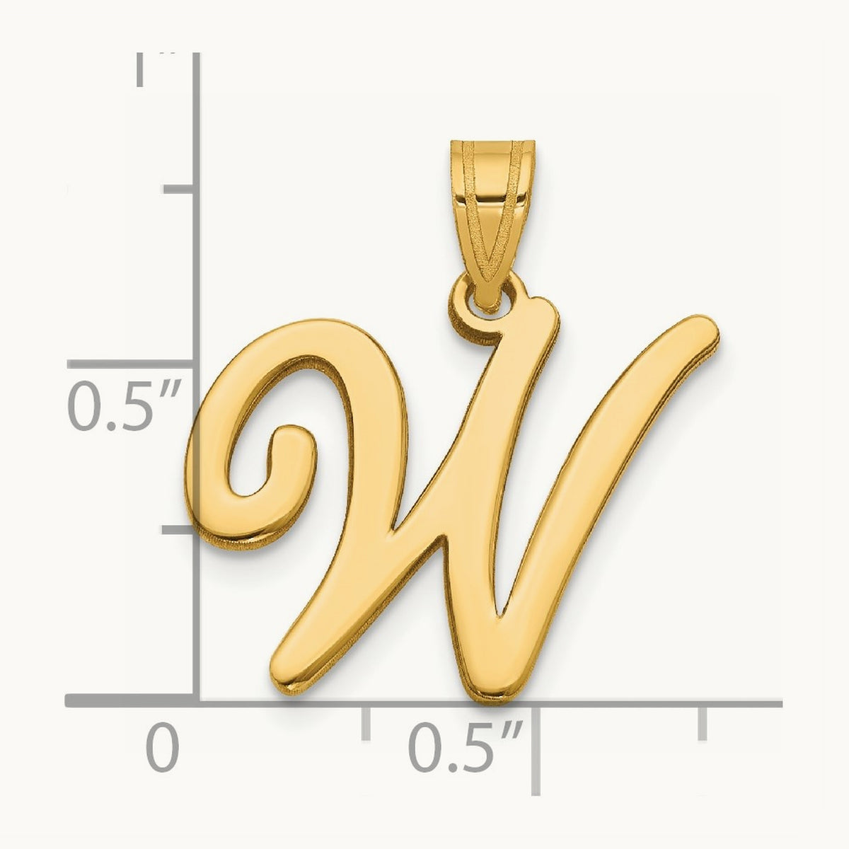 Script Letter W Initial Pendant, 14K