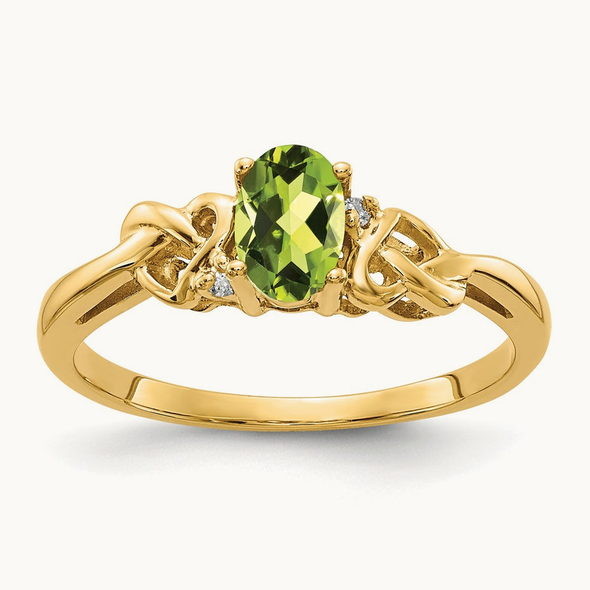 Peridot & AA Diamond Ring, 14K