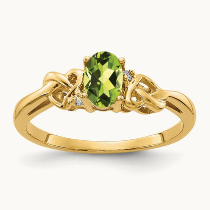 Peridot & AA Diamond Ring, 14K