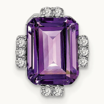 Octagon Amethyst and Diamond Chain Slide, 14K White Gold