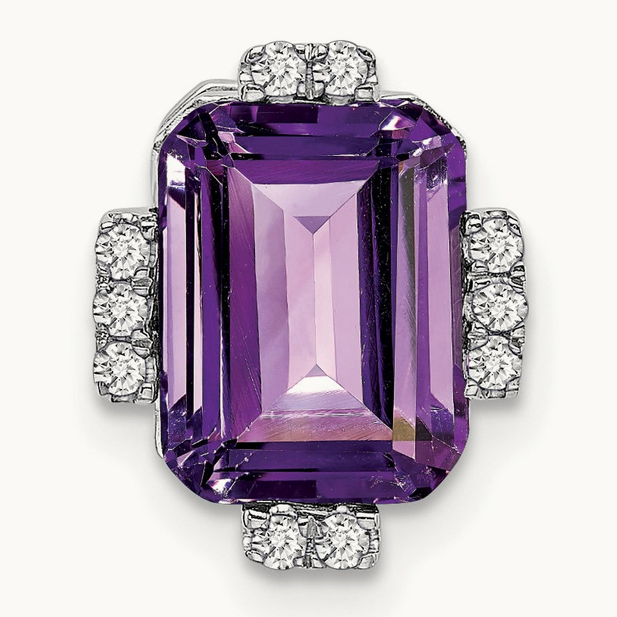Octagon Amethyst and Diamond Chain Slide, 14K White Gold