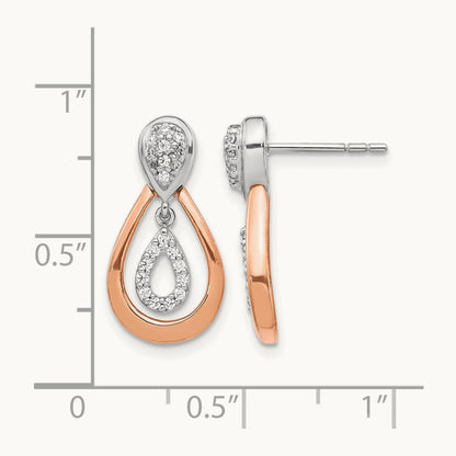 Diamond Post Dangle Earrings, 14K White with Rose Gold