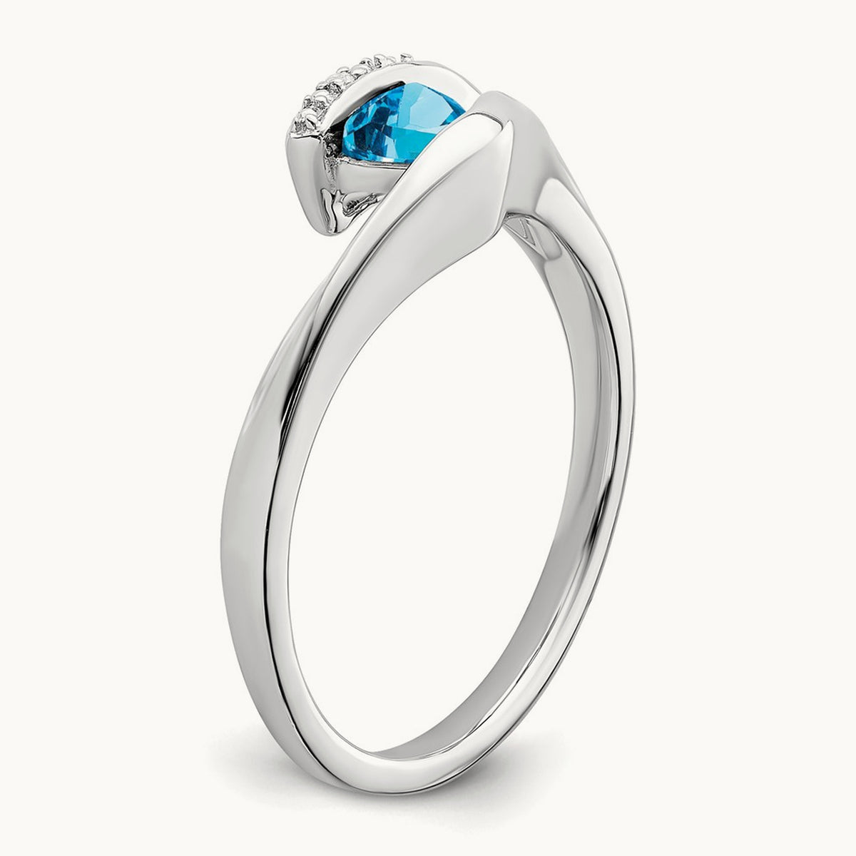 Trillion Blue Topaz and Diamond Ring, 14K White Gold