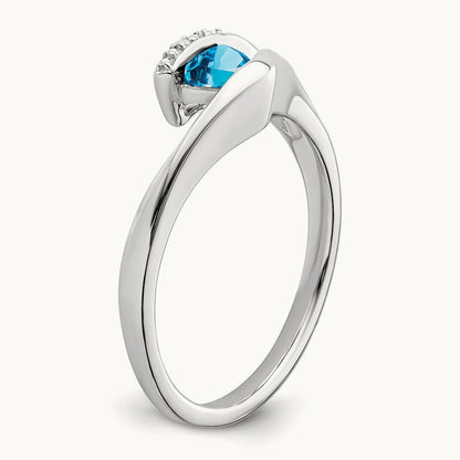 Trillion Blue Topaz and Diamond Ring, 14K White Gold
