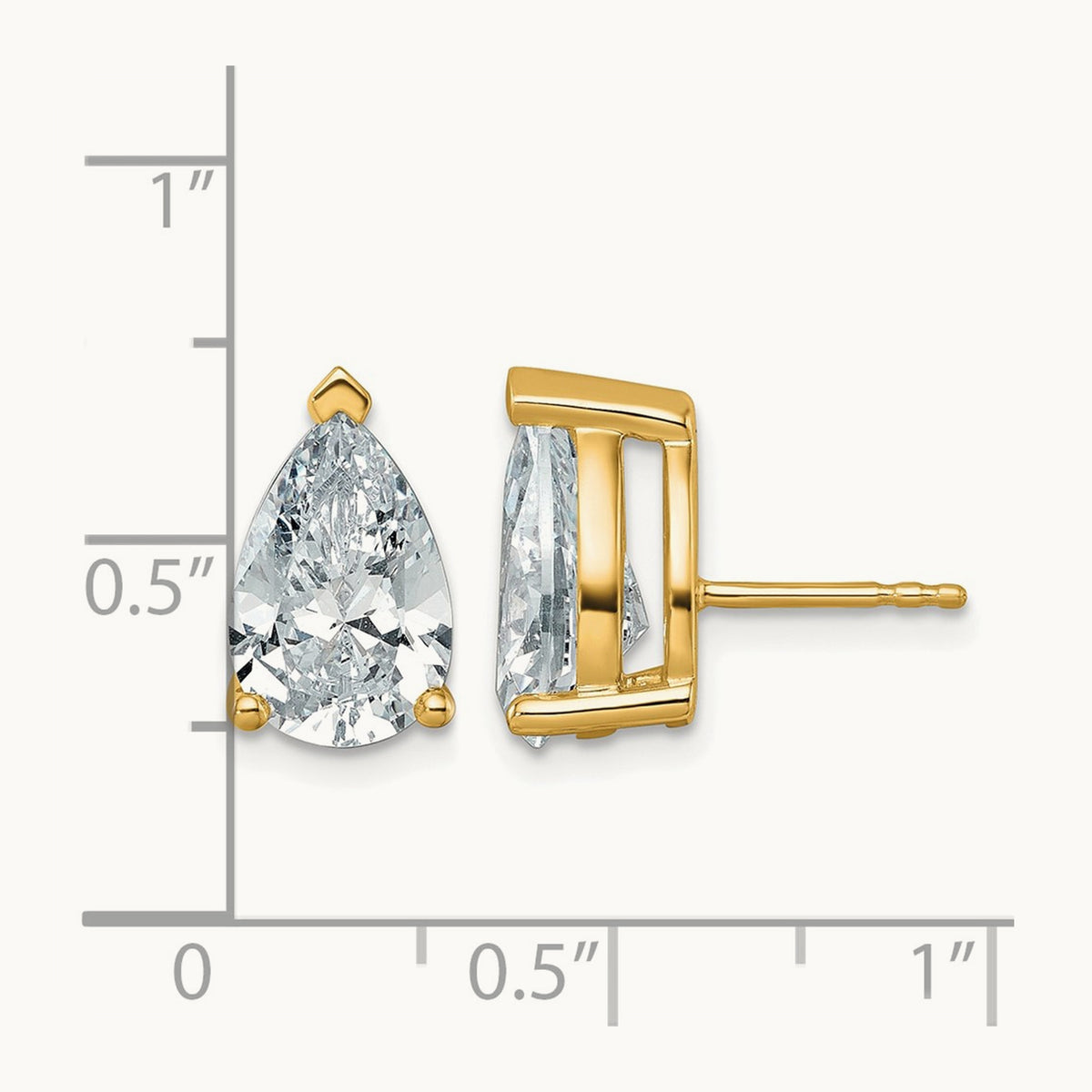 Pear 3 Prong Stud Earrings, 0.50-6.00 ct tw Lab-Grown Diamond — 6 ct, 14K Yellow Gold