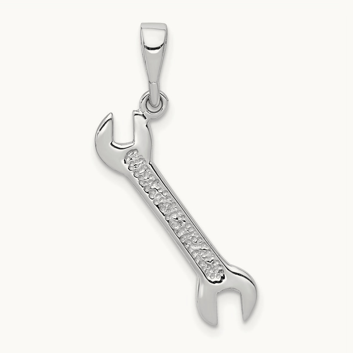 3D Wrench Pendant, 14K White Gold