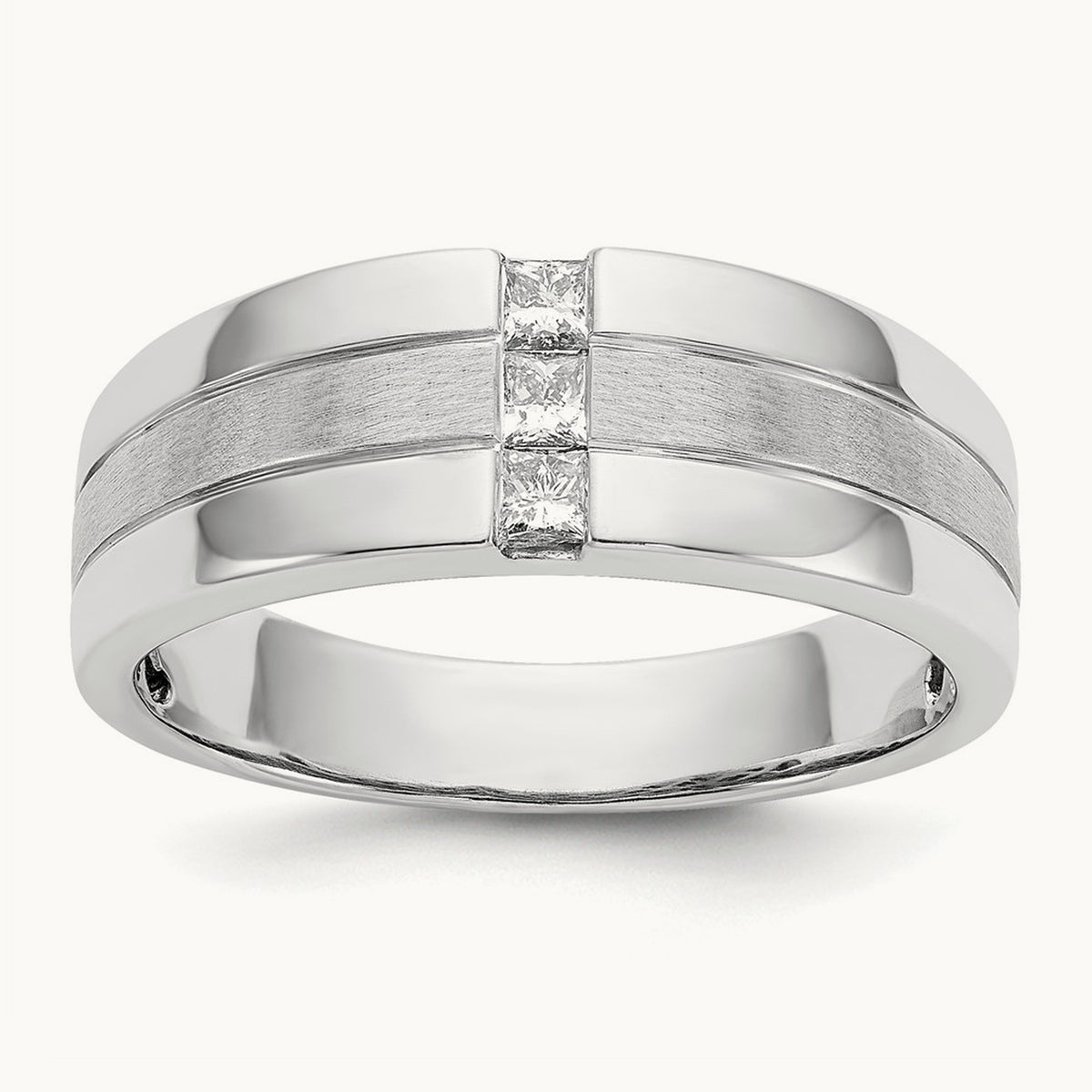 Men's Diamond Polished and Satin Ring — 14K White Gold