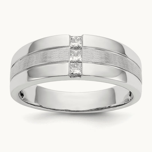 Men's Diamond Polished and Satin Ring — 14K White Gold