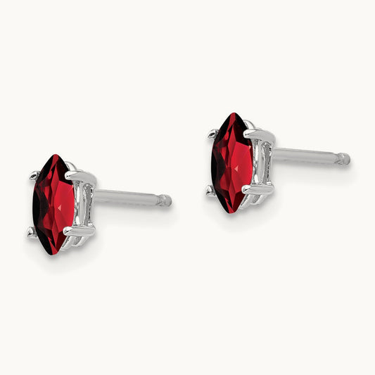 Garnet Marquise Stud Earring, 14K White Gold