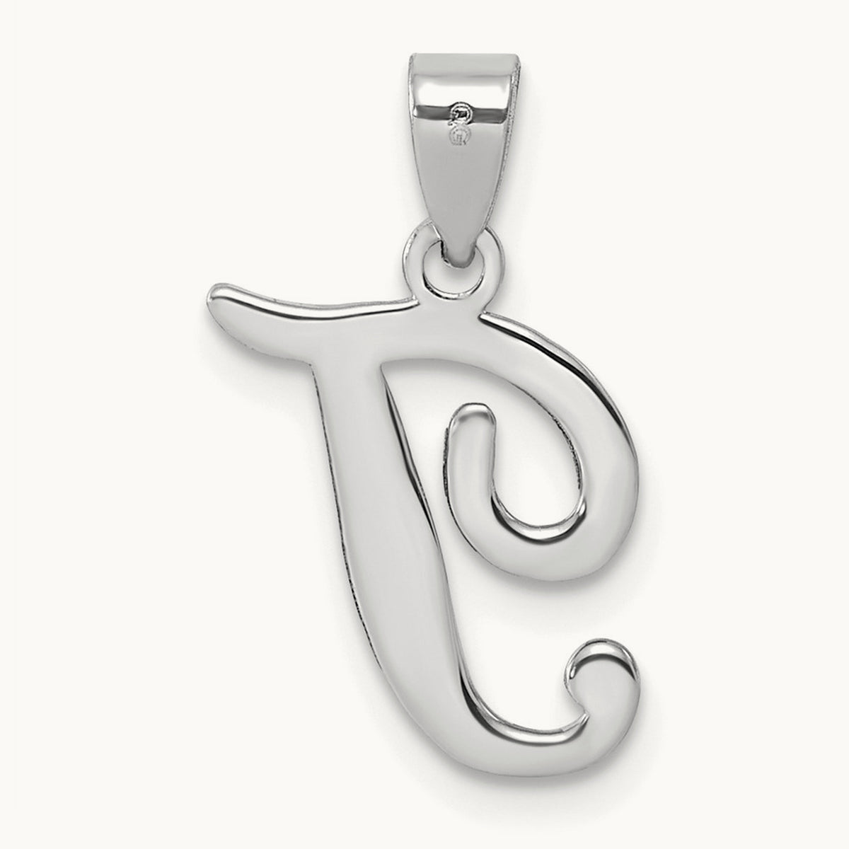 White Gold Script Letter T Initial Pendant, 14K White Gold