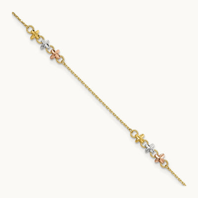 w/White Rhod Flowers 9in Plus 1in ext Anklet, 14K Two-tone