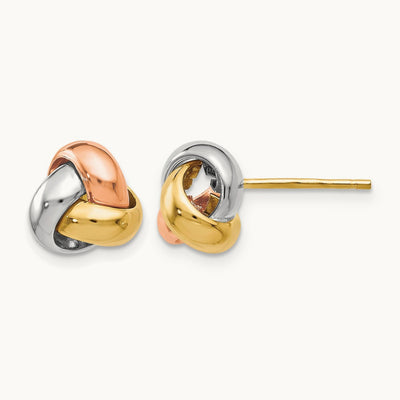 Tri-Color Polished Love Knot Earrings, 14K — Leslie's