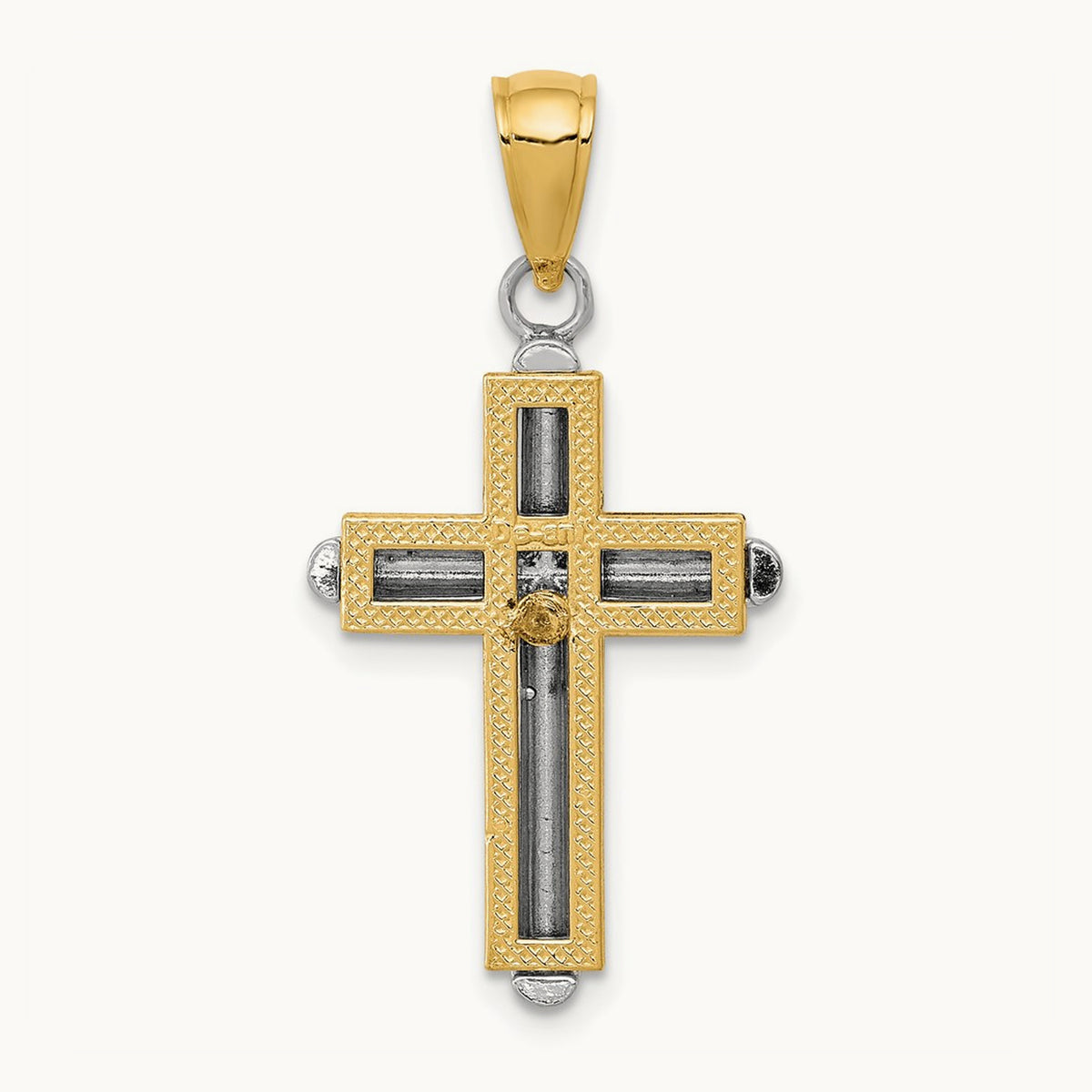 2-D Beveled Stick Cross Charm in 14K Two-Tone Gold