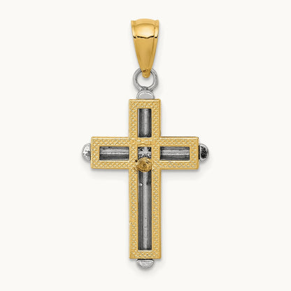 2-D Beveled Stick Cross Charm in 14K Two-Tone Gold