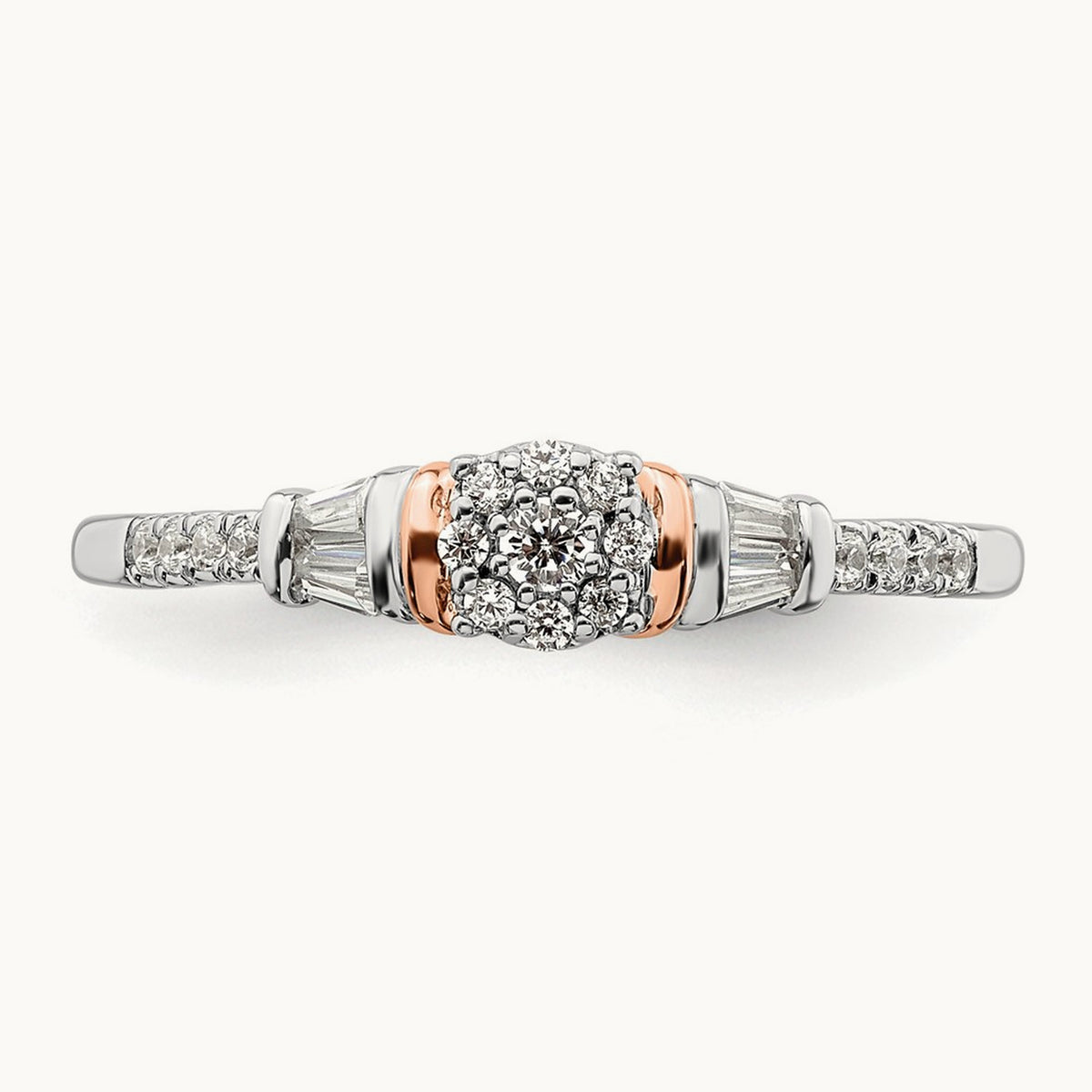 Complete Cluster Diamond Engagement Ring, 14K White with Rose Gold
