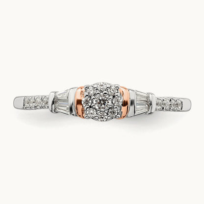 Complete Cluster Diamond Engagement Ring, 14K White with Rose Gold
