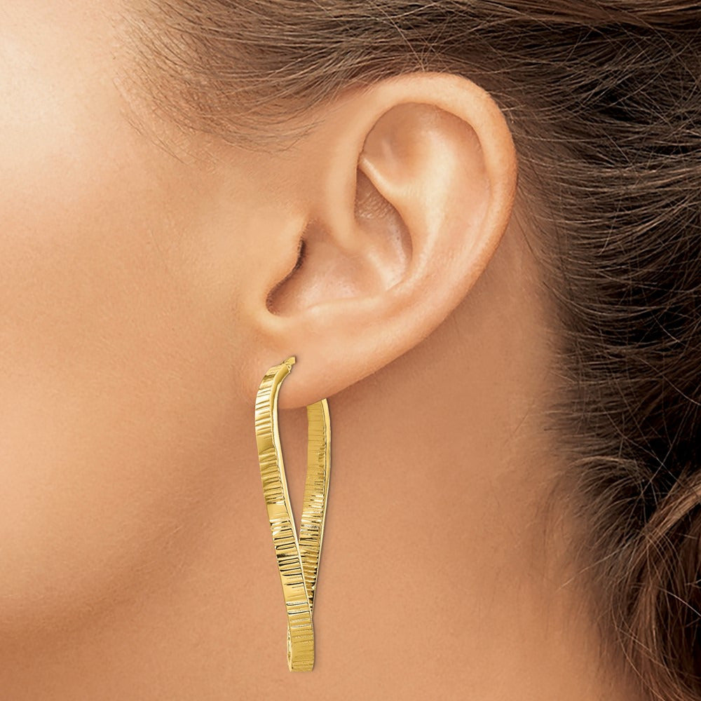 Polished Round Omega Back Hoop Earrings — 14K Yellow Gold, 3x25mm