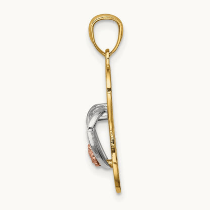 w/Rhodium Sandal Pendant, 14K Yellow with Rose Gold
