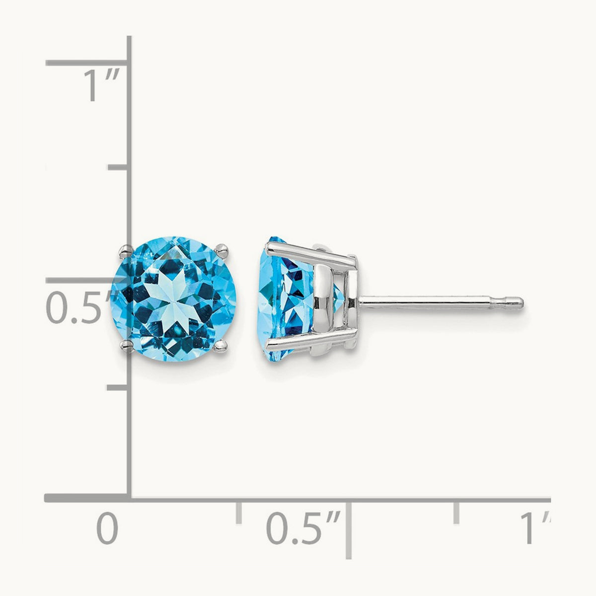 Blue Topaz Earrings, 7mm, 14K White Gold