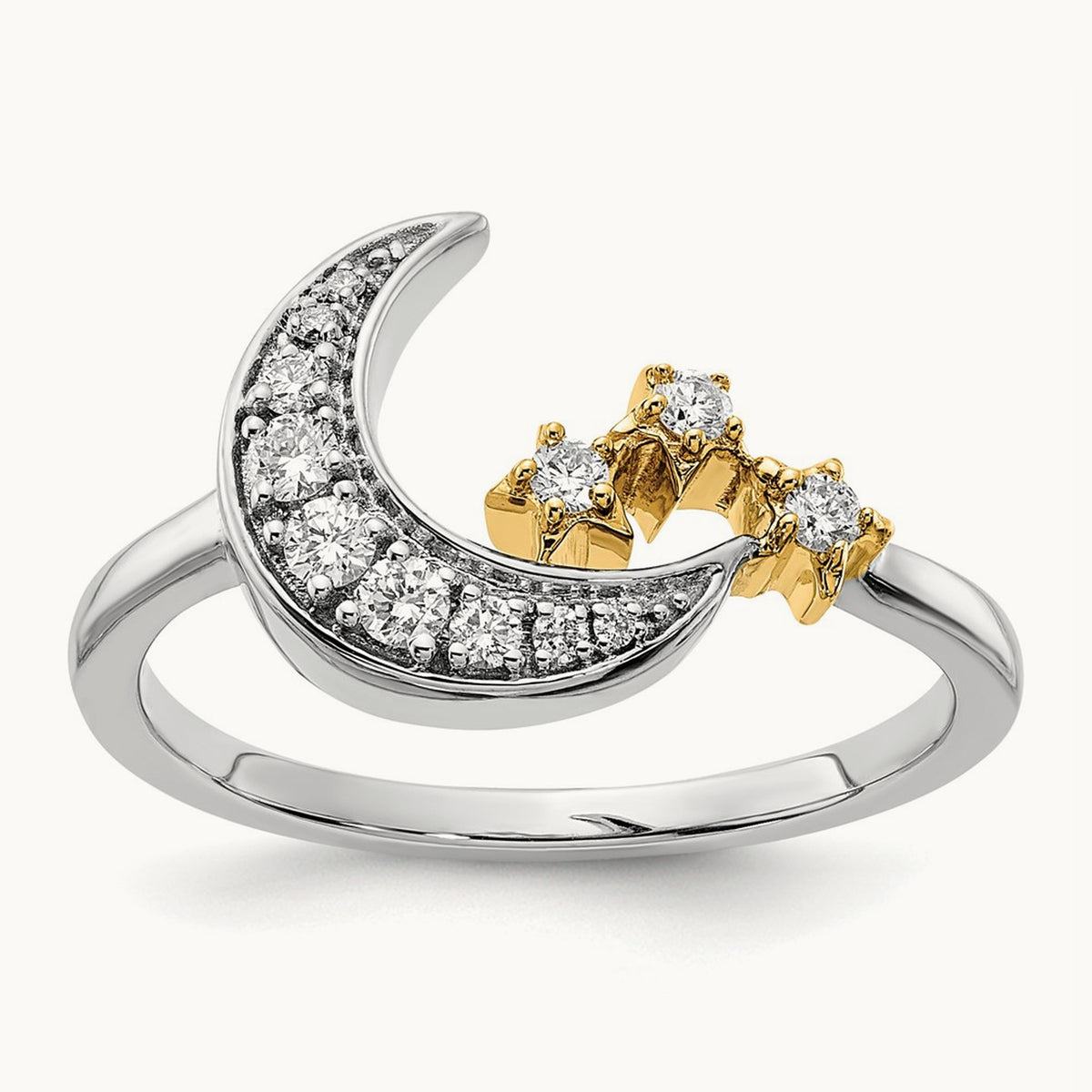 Diamond Moon w/3-Stars Ring, 14K Two-tone