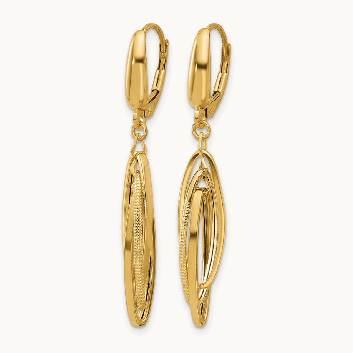 Polished/Textured Triple Oval Dangle Earrings, 14K — Leslie's