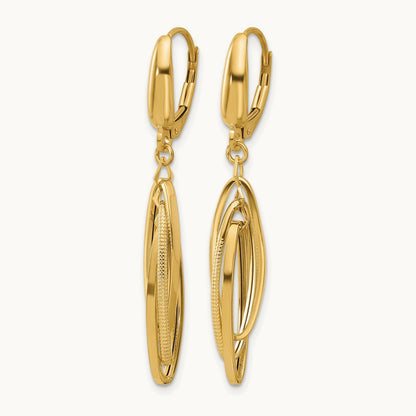 Polished/Textured Triple Oval Dangle Earrings, 14K — Leslie's