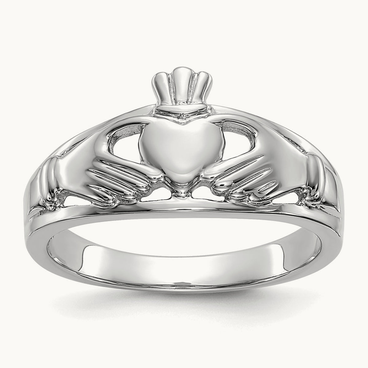 Ladies Claddagh Ring, 14K White Gold