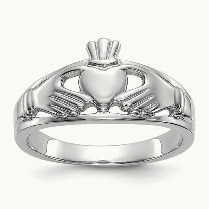 Ladies Claddagh Ring, 14K White Gold