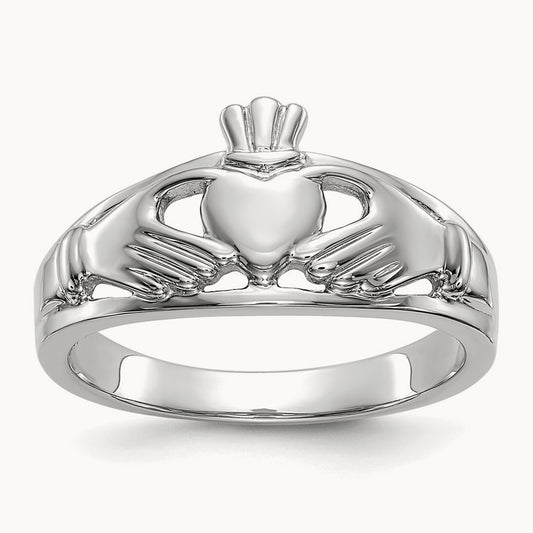 Ladies Claddagh Ring, 14K White Gold