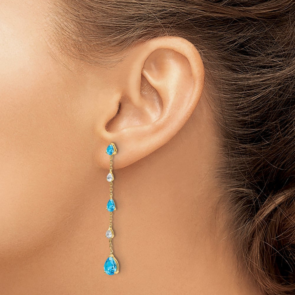 Blue Topaz and Topaz Dangle Earrings — 14K Yellow Gold