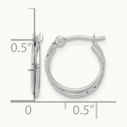 Diamond Cut Polished Double Hoops — 14K White Gold