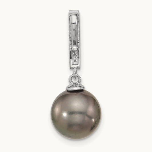 10- Black Tahitian Pearl .07ct Dia Dangle Chain Slide, 11mm, 14K White Gold