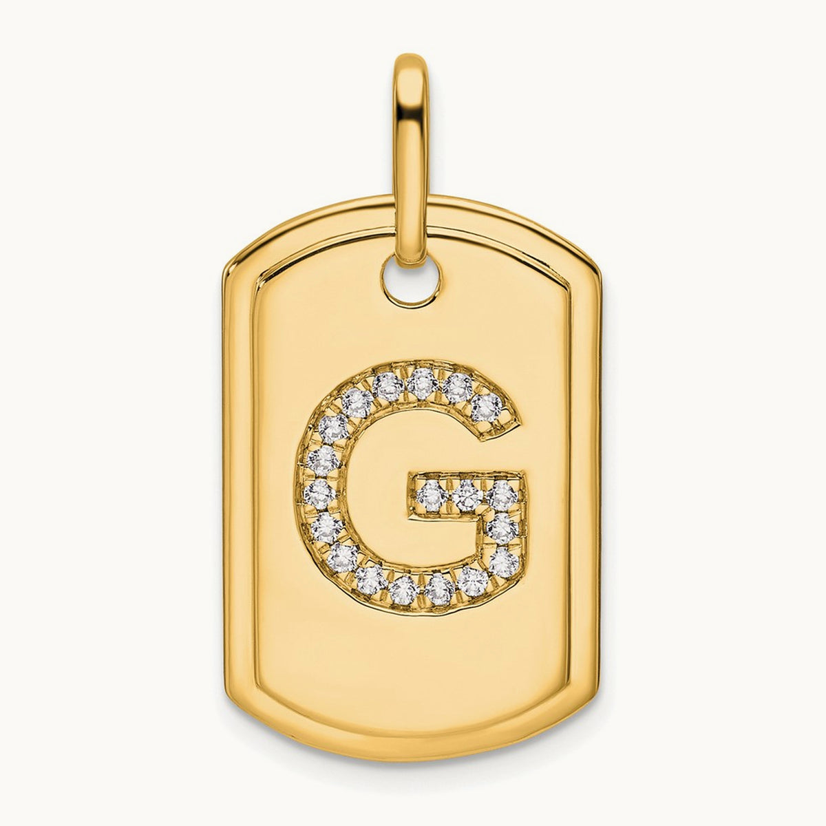 Diamond Dog Tag Charm — 14K Yellow Gold, G