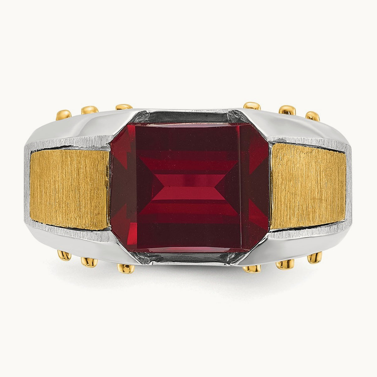 IBGoodman Men's Created Garnet Complete Ring, 14K Two-tone