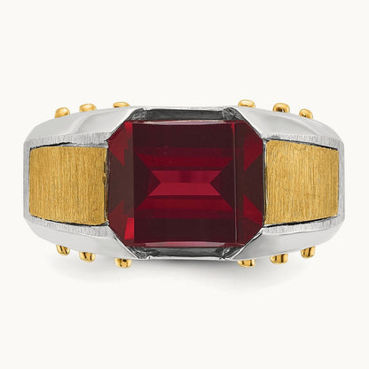 IBGoodman Men's Created Garnet Complete Ring, 14K Two-tone