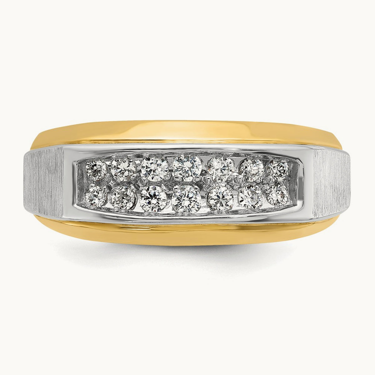 IBGoodman Men's Polished and Satin 2-Row Diamond Ring, 14K Two-tone