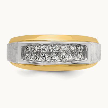 IBGoodman Men's Polished and Satin 2-Row Diamond Ring, 14K Two-tone