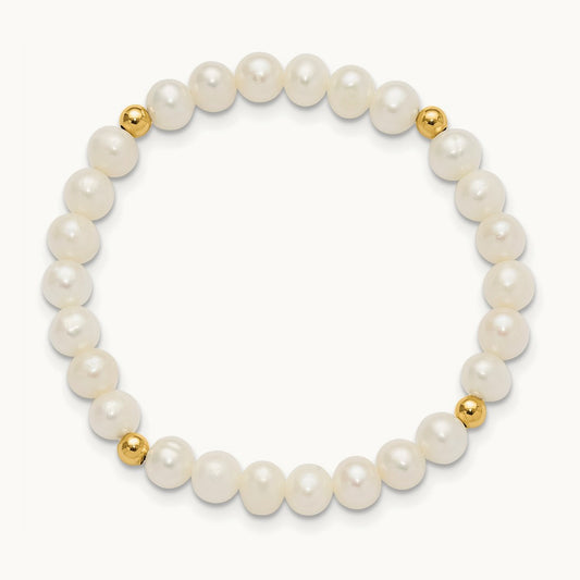 Madi K 4- White Egg Shape FWC Pearl & Beads Stretch Bracelet, 5mm, 14K