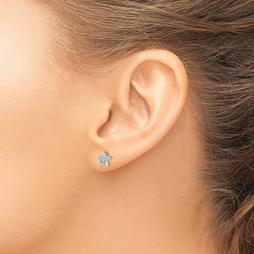 Diamond Star Post Earrings — 14K White Gold, 6mm